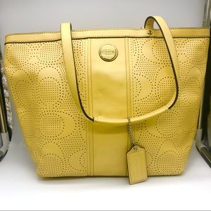 Coach perforated yellow leather tote